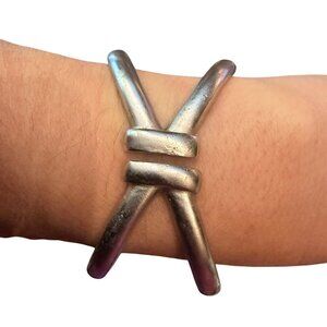 Vintage Trifari Silver Tone Clamper Bracelet Hinged Women Size 7